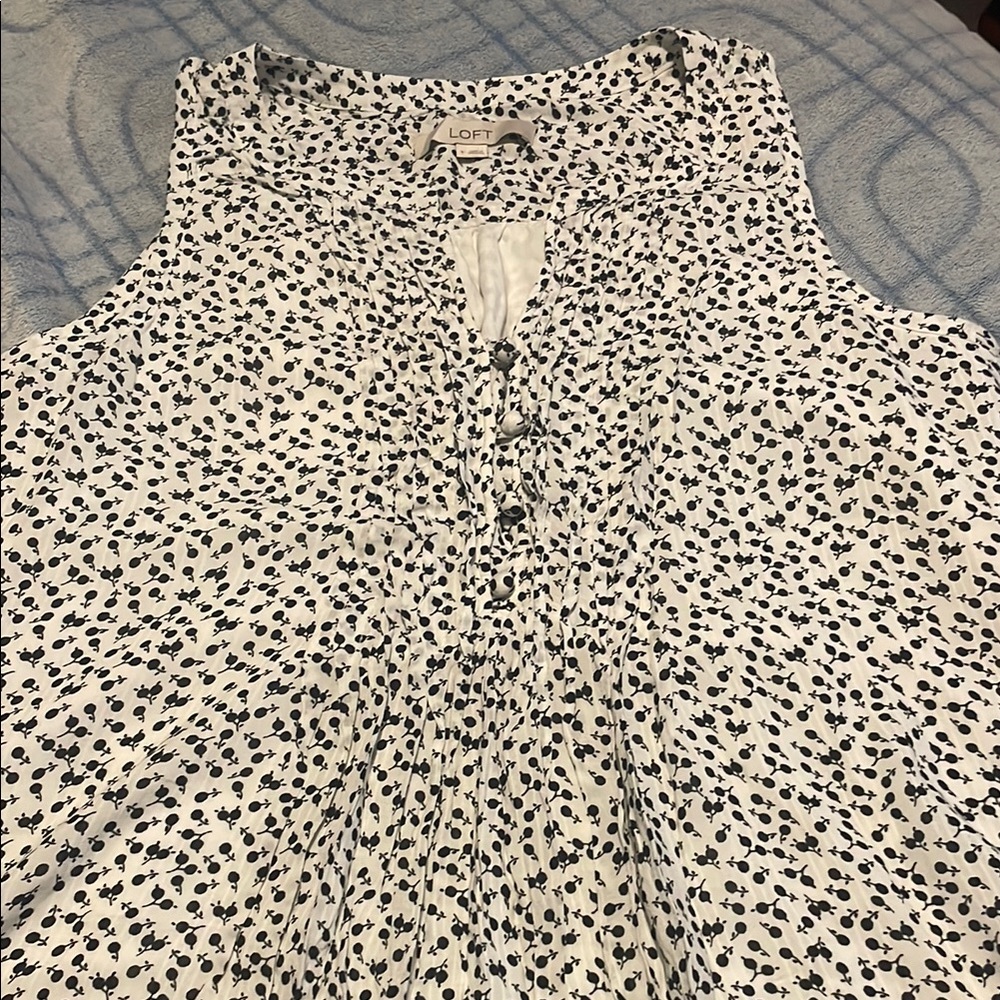 LOFT Black and Brown Buttoned Blouse with Mandarin Collar